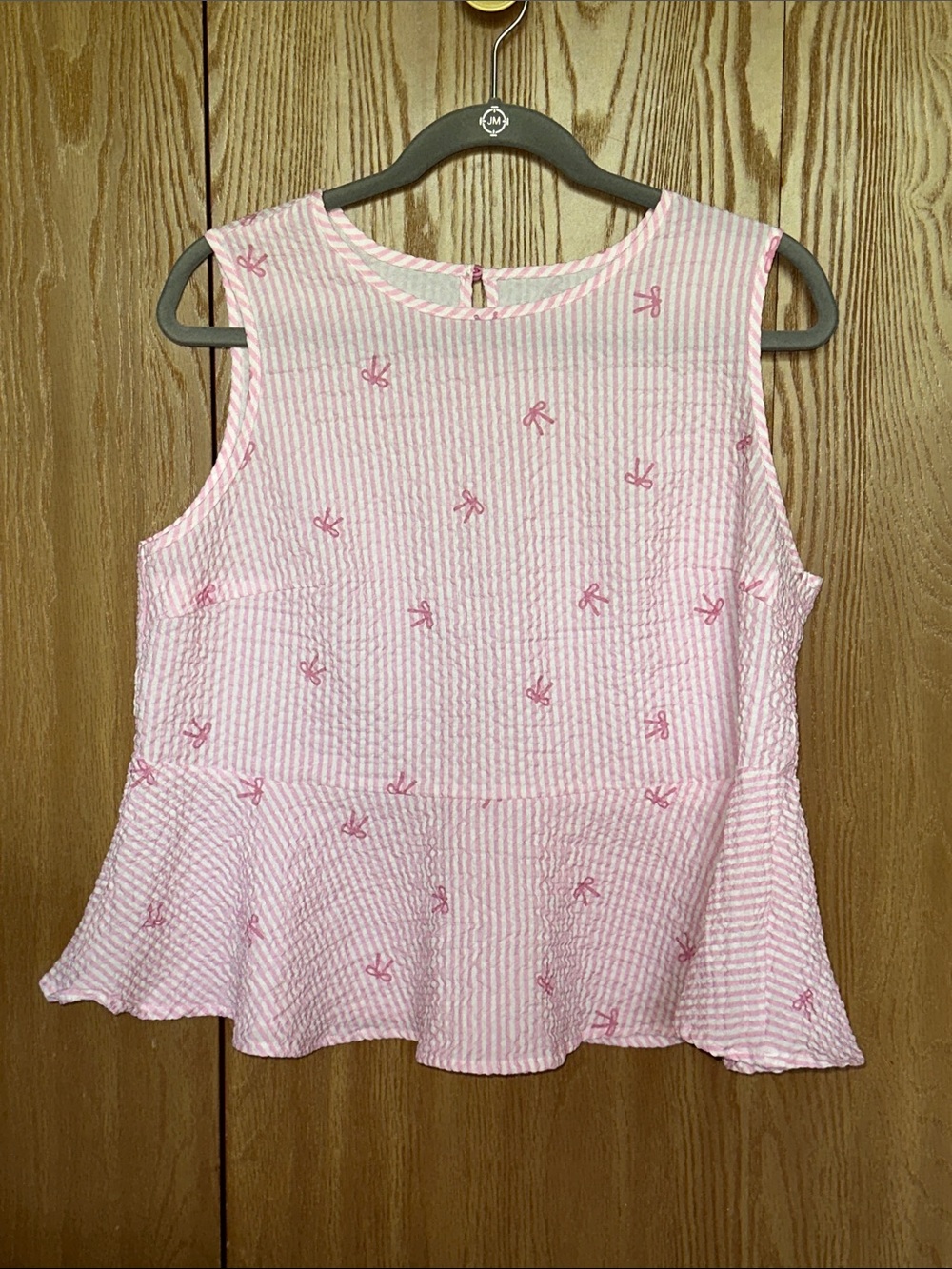 SHEIN Pink Striped Seersucker Peplum Tank Top